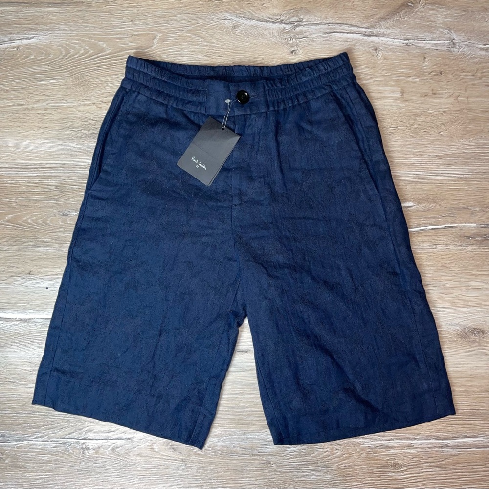 Paul Smith Shorts Mens Size 28 Drawstring Linen Blend Blue Preppy Classic Casual
